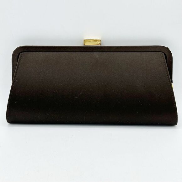Vintage 1950’s Brown‎ Silky Convertible Evening Clutch Bag Gold Crystal Clasp - Picture 13 of 14